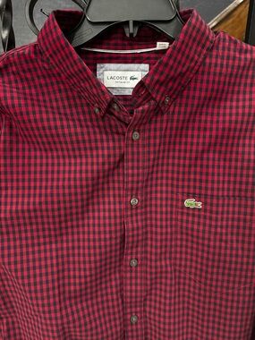 XL regular fit Lacoste Red and Black Gingham Button-Down Shirt